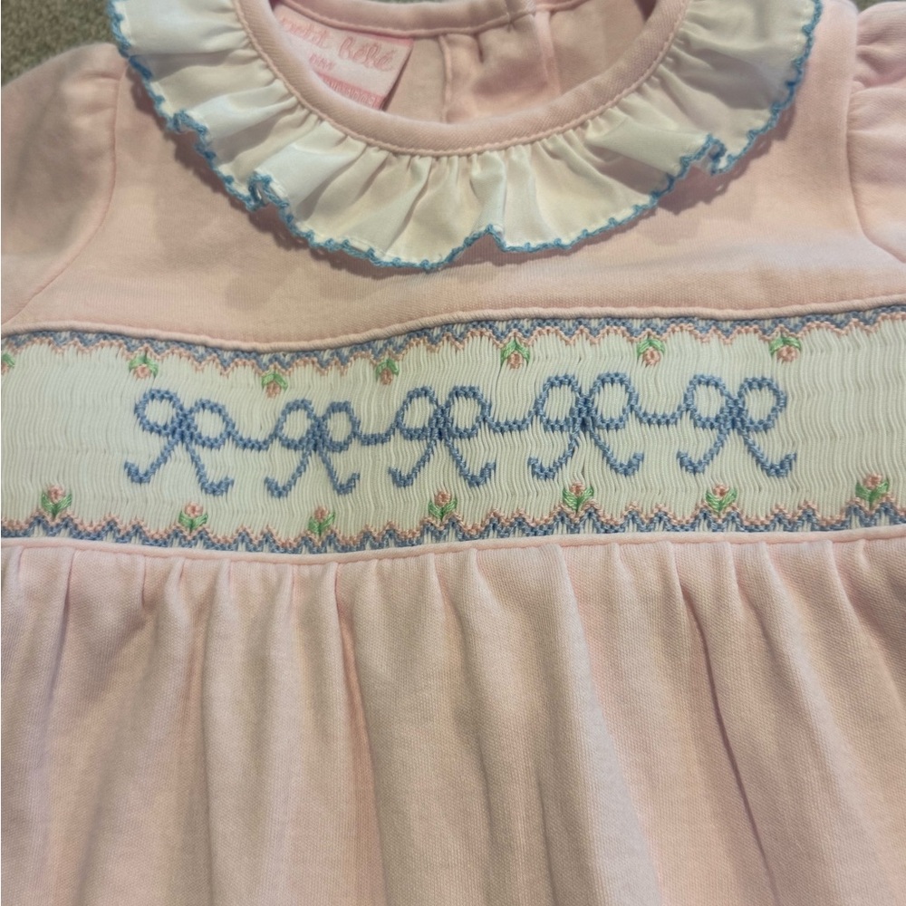 Petit Bebe bow smocked footie